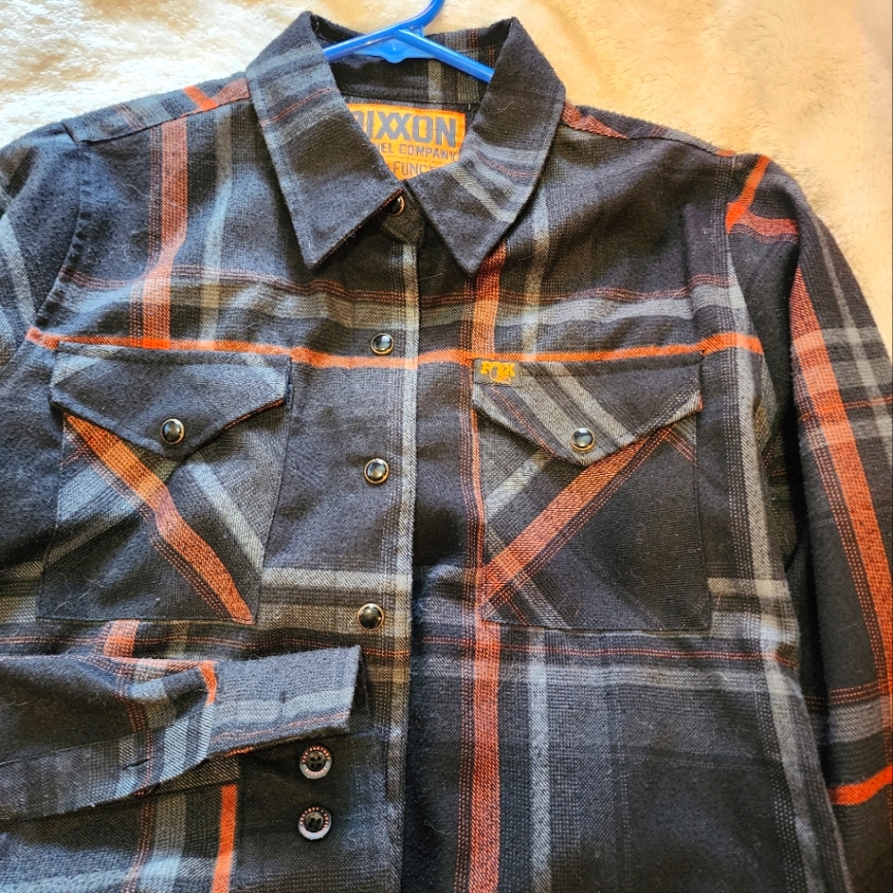 DIXXON flannel "Fox racing" shirt Women's sz. Small Black snap front